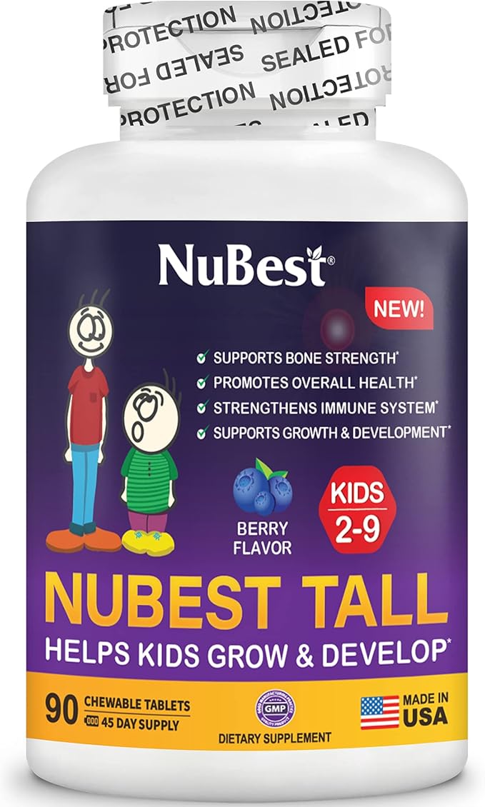NuBest Tall Kids - Toddlers Vitamins and Kids Vitamins for Age 2 to 9 - Healthy Height Growth & Height Booster with Multivitamins & Minerals | 90 Chewable Tablets | 6 Pack