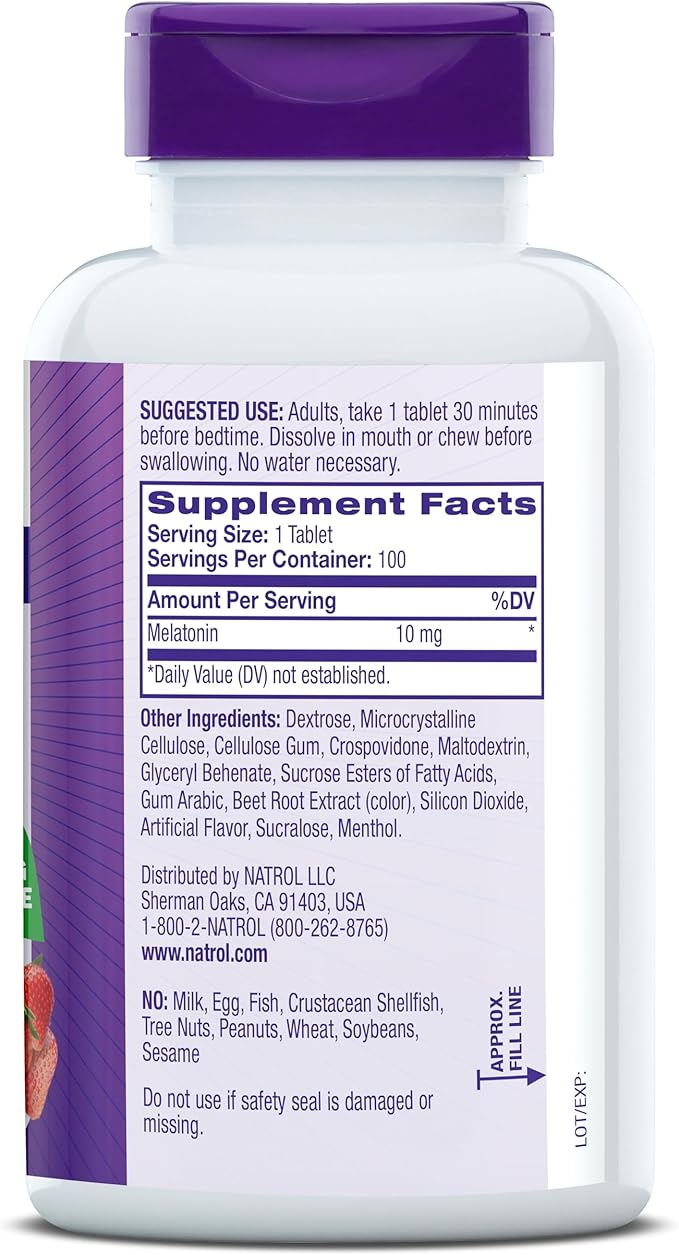 Natrol Fast Dissolve Melatonin 10 mg, Melatonin Supplements for Restful Sleep, Sleep Support for Adults, 100 Strawberry-Flavored Tablets, Up to a 100 Day Supply