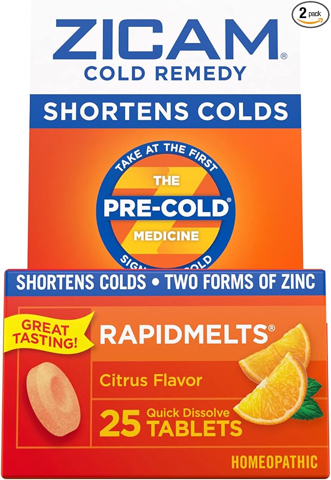 Zicam Cold Remedy Zinc Rapidmelts, Citrus Flavor, 25 Count (Pack of 2)