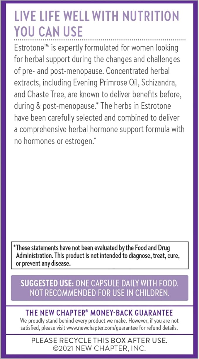 New Chapter Peri-Menopause Supplement - Estrotone Herbal Hormone-Balance Blend with Black Cohosh to Reduce Hot Flashes & Night Sweats - 30 ct Vegetarian Capsule