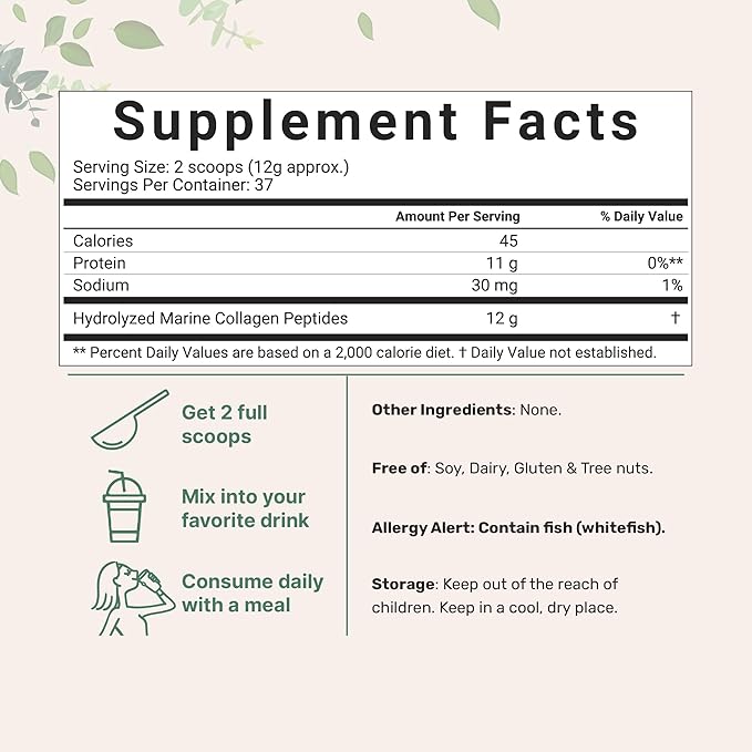 Micro Ingredients Marine Collagen Peptides, 1lb (37 Servings)