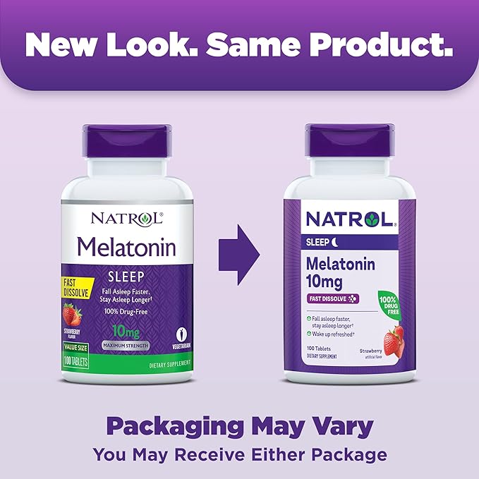 Natrol Fast Dissolve Melatonin 10 mg, Melatonin Supplements for Restful Sleep, Sleep Support for Adults, 100 Strawberry-Flavored Tablets, Up to a 100 Day Supply