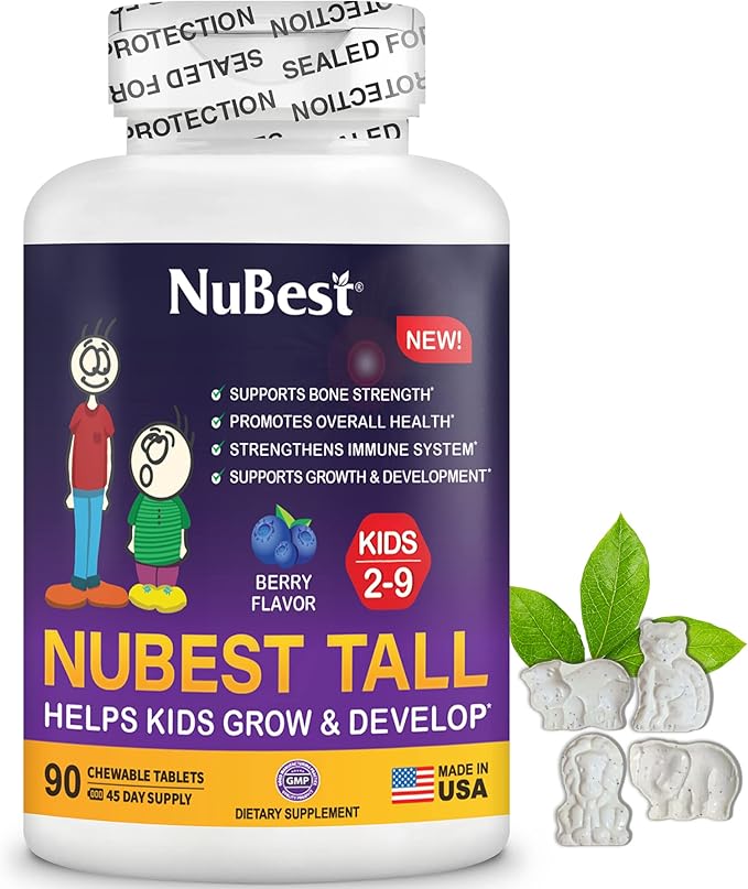 NuBest Tall Kids - Toddlers Vitamins and Kids Vitamins for Age 2 to 9 - Healthy Height Growth & Height Booster with Multivitamins & Minerals | 90 Chewable Tablets | 6 Pack