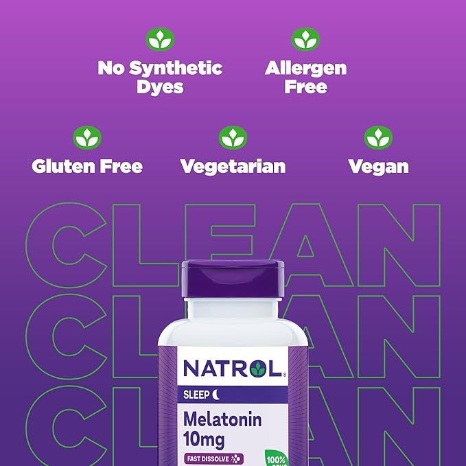 Natrol Fast Dissolve Melatonin 10 mg, Melatonin Supplements for Restful Sleep, Sleep Support for Adults, 100 Strawberry-Flavored Tablets, Up to a 100 Day Supply