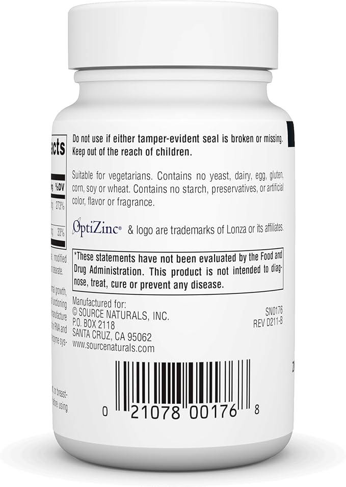 Source Naturals OptiZinc Zinc Methionine Sulfate Complex & Dietary Supplement - 240 Tablets