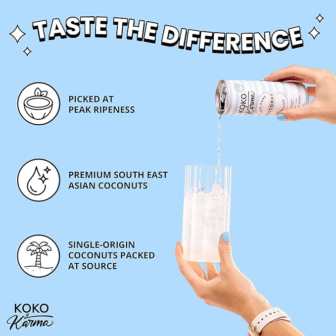 Koko & Karma Pure Coconut Water - All Natural, No Added Sugars, No Preservatives (12 Pack) (16.9 Fl Oz (Pack of 12), Pure Coconut Water)