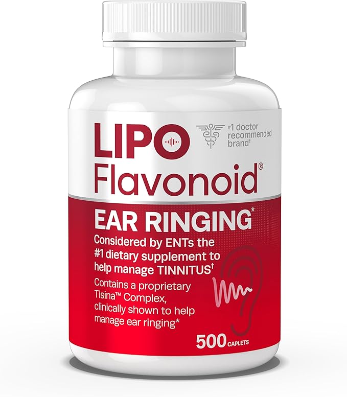 Lipo-Flavonoid Plus,Tinnitus Relief for Ringing Ears, OTC Flavonoid Ear Health Vitamins, Vitamin C, Clinically Proven Formula, Doctor Recommended, 500 Caplets