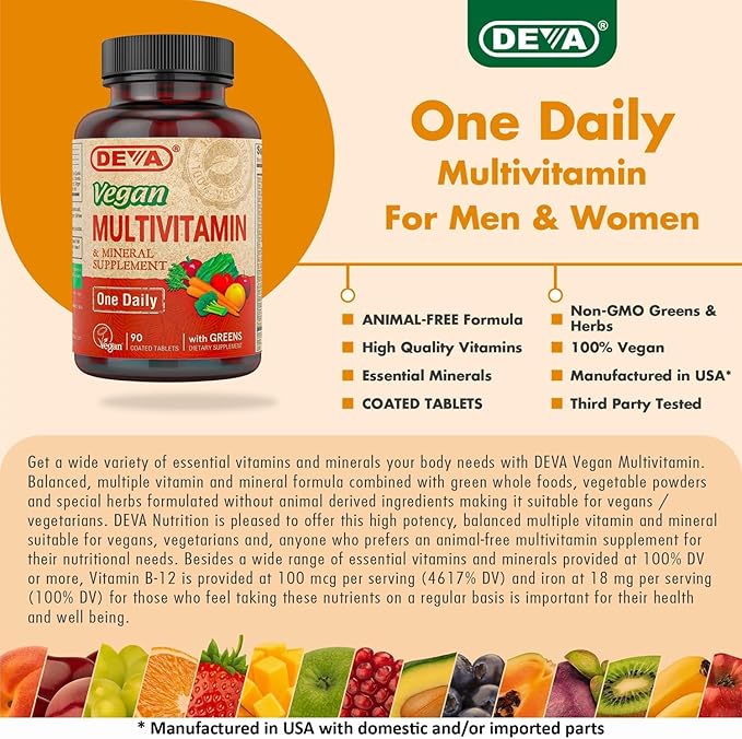 DEVA Vegan Multivitamin & Mineral Supplement - Vegan Formula with Green Whole Foods, Veggies, and Herbs - High Potency - Manufactured in USA and 100% Vegan - 90 Count (Pack of 2)
