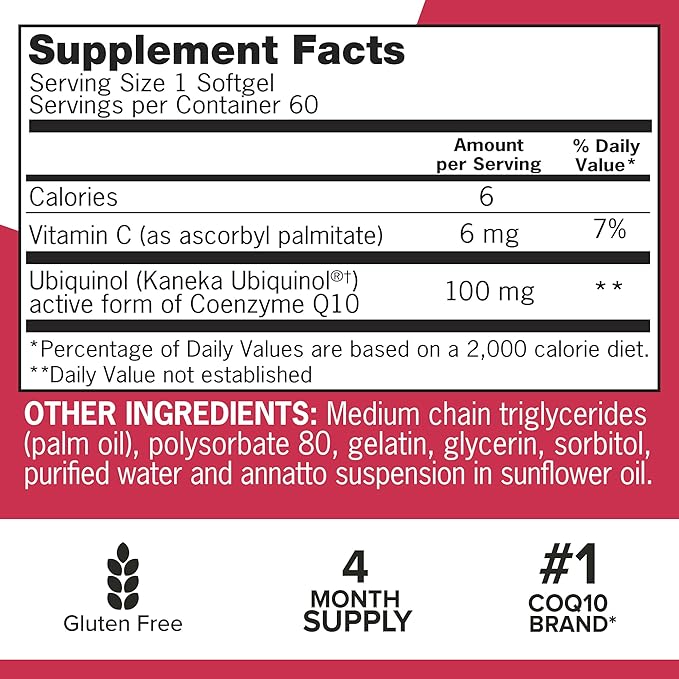 Qunol Ubiquinol CoQ10 100mg Softgels, Mega Ubiquinol 100mg - Superior Absorption - Active form of Coenzyme Q10 for Heart Health - 4 Month Supply - 60 Count (Pack of 2)