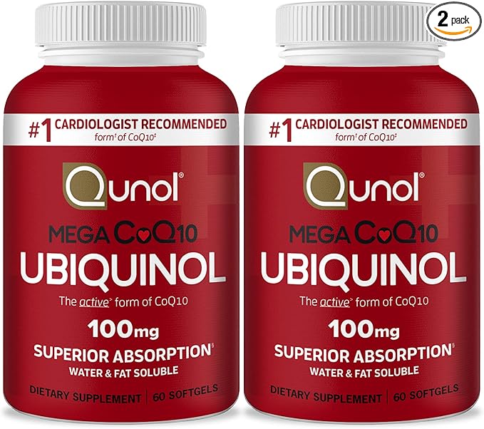 Qunol Ubiquinol CoQ10 100mg Softgels, Mega Ubiquinol 100mg - Superior Absorption - Active form of Coenzyme Q10 for Heart Health - 4 Month Supply - 60 Count (Pack of 2)
