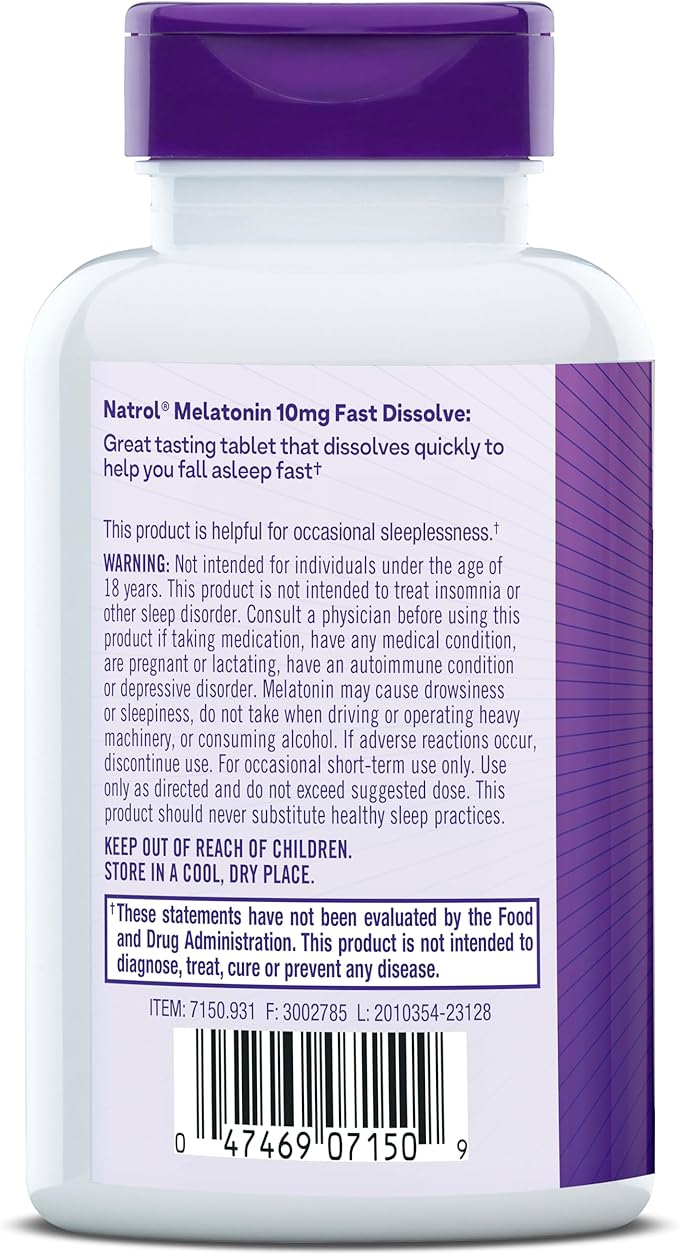 Natrol Fast Dissolve Melatonin 10 mg, Melatonin Supplements for Restful Sleep, Sleep Support for Adults, 100 Strawberry-Flavored Tablets, Up to a 100 Day Supply