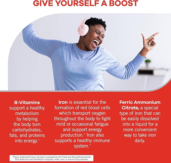 Geritol Liquid Vitamin and Iron Supplement, Energy Support, Contains High Potency B-Vitamins and Iron, Pleasant Tasting, Easy to Swallow, No Artificial Sweeteners, Non-GMO, 12 Oz
