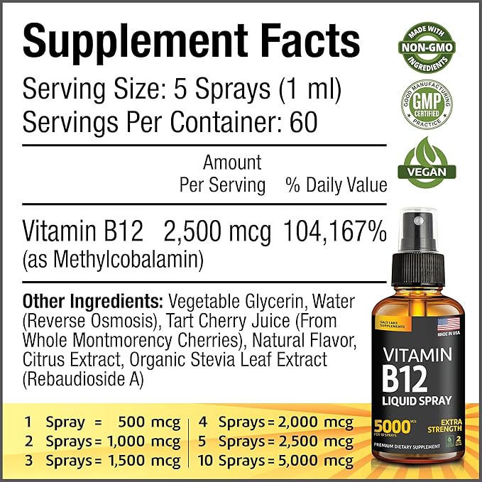 Vitamin B12 Sublingual B12 Vitamin B12 Liquid B12 Drops B-12 Spray