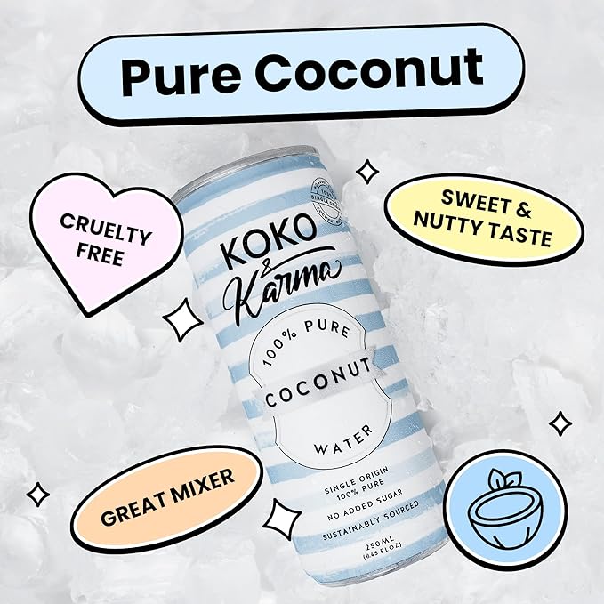Koko & Karma Pure Coconut Water - All Natural, No Added Sugars, No Preservatives (12 Pack) (16.9 Fl Oz (Pack of 12), Pure Coconut Water)