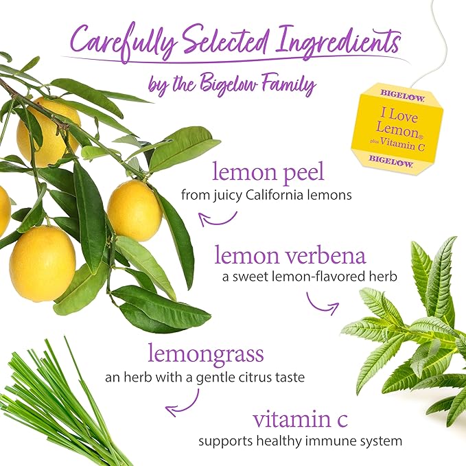 Bigelow Tea I Love Lemon with Vitamin C Herbal Tea, Caffeine Free Tea with Lemon, 20 Count Box (Pack of 6), 120 Total Tea Bags