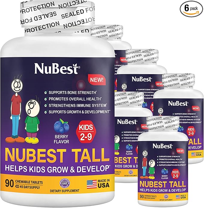 NuBest Tall Kids - Toddlers Vitamins and Kids Vitamins for Age 2 to 9 - Healthy Height Growth & Height Booster with Multivitamins & Minerals | 90 Chewable Tablets | 6 Pack