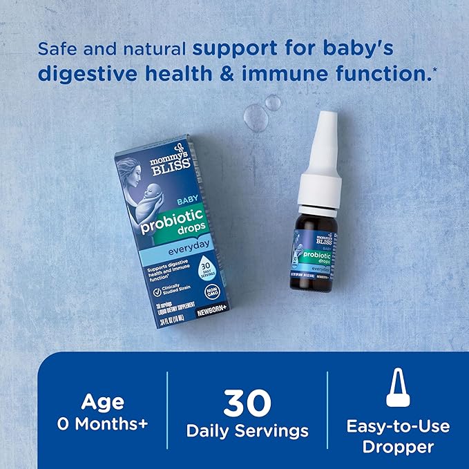 Mommy's Bliss Baby Probiotic Drops, Daily Gas, Constipation, and Colic Symptom Relief + Immune Support, Newborns & Up, 0.34 Fl Oz (30 Servings)