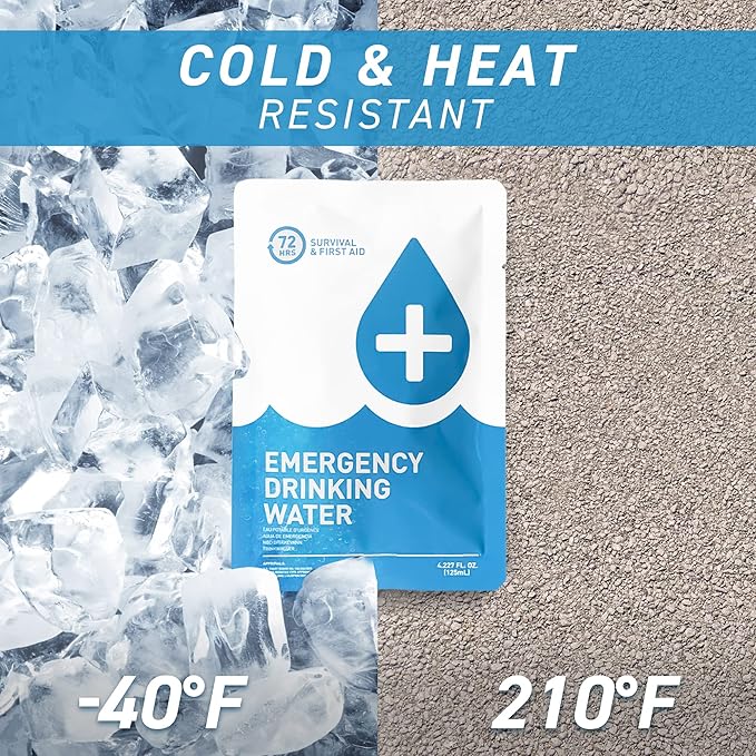 Made in USA - Anti Burst Emergency Water Rations Packets, Emergency Water Pouches, Water for Emergency, Survival Water Pouch, Emergency Water by 72 HRS (Pack of 60)