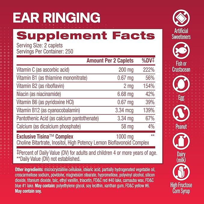 Lipo-Flavonoid Plus,Tinnitus Relief for Ringing Ears, OTC Flavonoid Ear Health Vitamins, Vitamin C, Clinically Proven Formula, Doctor Recommended, 500 Caplets