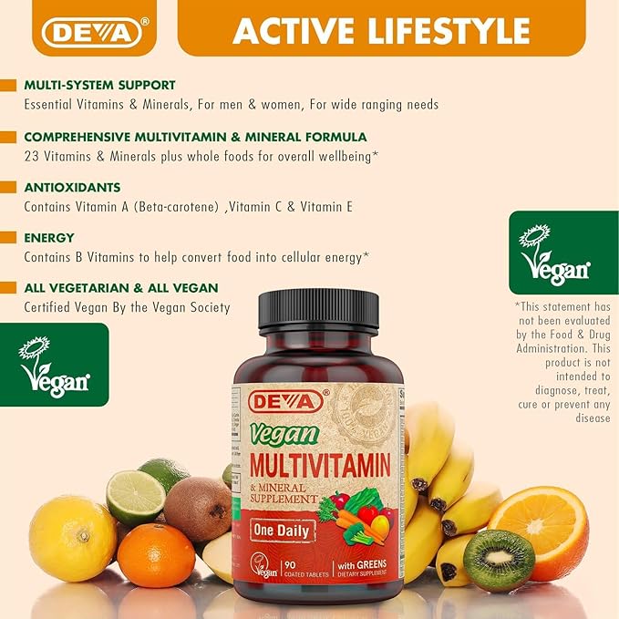 DEVA Vegan Multivitamin & Mineral Supplement - Vegan Formula with Green Whole Foods, Veggies, and Herbs - High Potency - Manufactured in USA and 100% Vegan - 90 Count (Pack of 2)