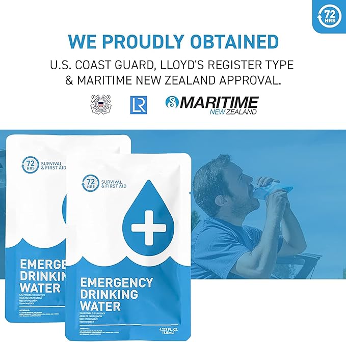 Made in USA - Anti Burst Emergency Water Rations Packets, Emergency Water Pouches, Water for Emergency, Survival Water Pouch, Emergency Water by 72 HRS (Pack of 96)