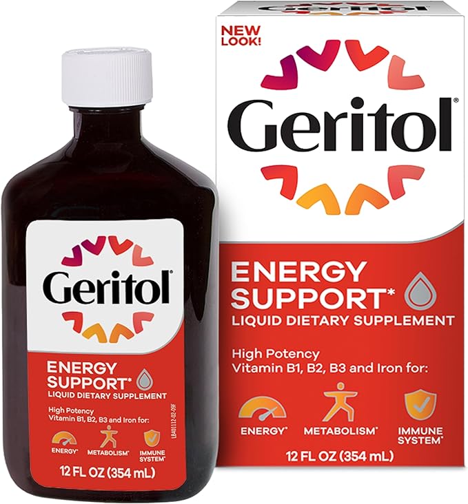 Geritol Liquid Vitamin and Iron Supplement, Energy Support, Contains High Potency B-Vitamins and Iron, Pleasant Tasting, Easy to Swallow, No Artificial Sweeteners, Non-GMO, 12 Oz