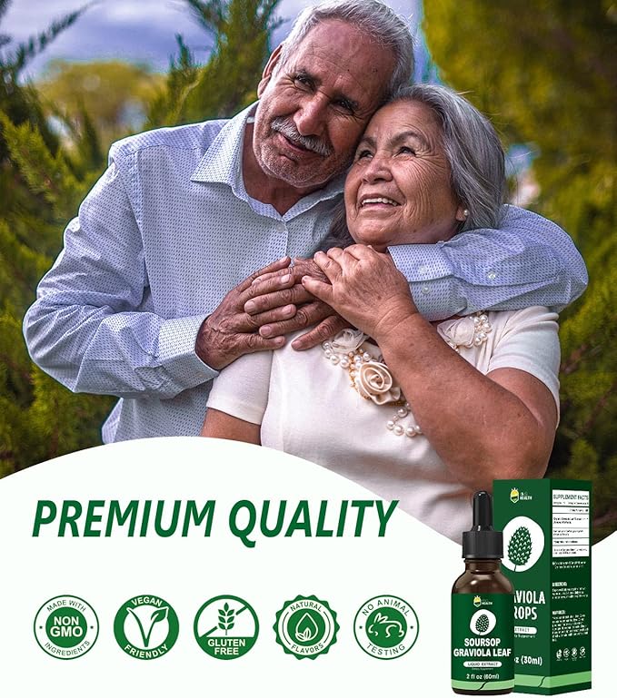 Organic Soursop Graviola Guanabana Leaves Extract Liquid Supplements, Pure Soursop Bitters, 98% Absorption, Vegan, Non-GMO, Gluten Free - 2 fl oz