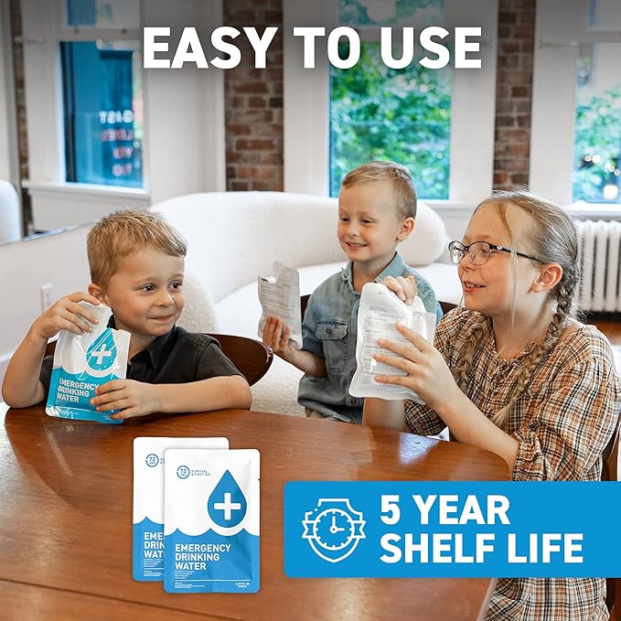 Made in USA - Anti Burst Emergency Water Rations Packets, Emergency Water Pouches, Water for Emergency, Survival Water Pouch, Emergency Water by 72 HRS (Pack of 96)