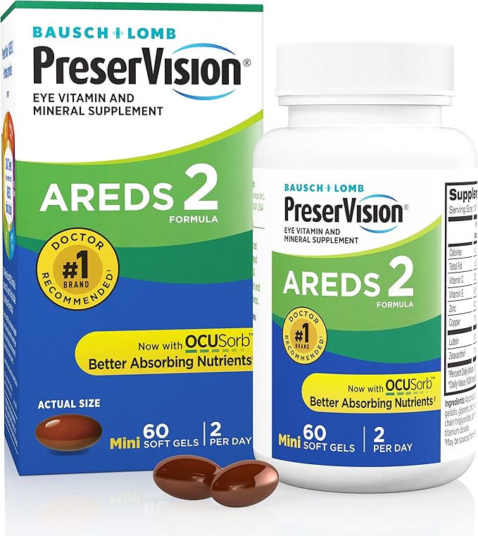 PreserVision AREDS 2 Eye Vitamins for Macular Health, Lutein and Zeaxanthin Supplement with Vitamin C, Vitamin E, Zinc, and Copper for Vision & Ocular Support, 60 Softgels (Minigels)