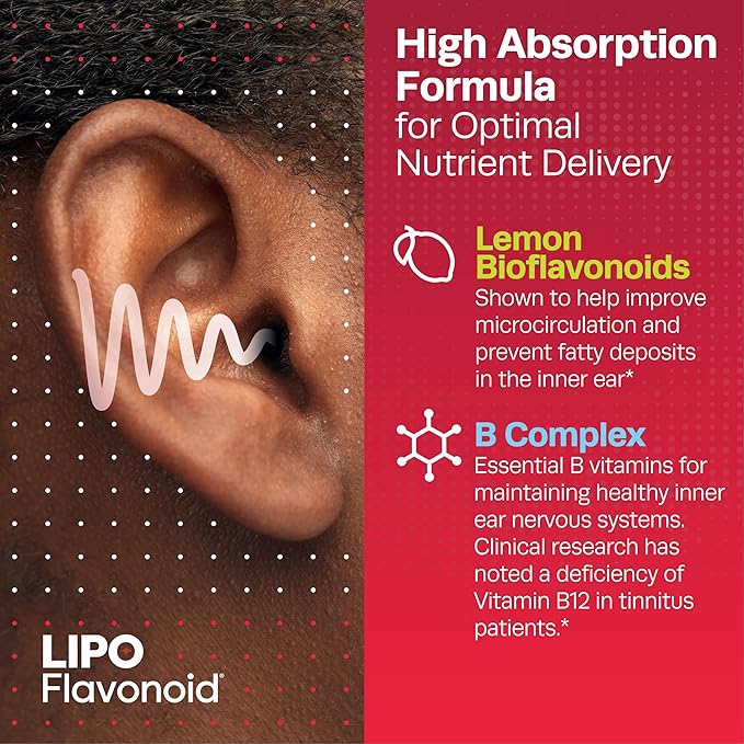 Lipo-Flavonoid Plus,Tinnitus Relief for Ringing Ears, OTC Flavonoid Ear Health Vitamins, Vitamin C, Clinically Proven Formula, Doctor Recommended, 500 Caplets